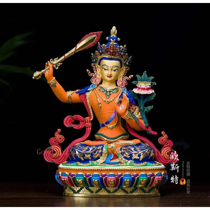 high grade color drew Buddha statue family Safety Health luck efficacious Talisman Bodhisattva Manjusri Painted Buddha statue