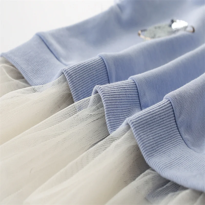 Jumping Meters New Arrival 2-7T Girls Shirts Baby Clothes Space Beading Sweatshirts Toddler Costume Mesh Hooded Shirts