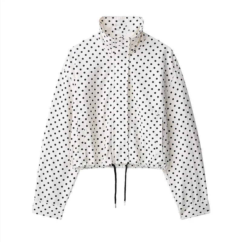 Women's Jackets Coats Autumn Fashion Polka Dot Turtleneck Long Sleeve Loose Coats Streetwear Female Outerwear Chic Tops view 2