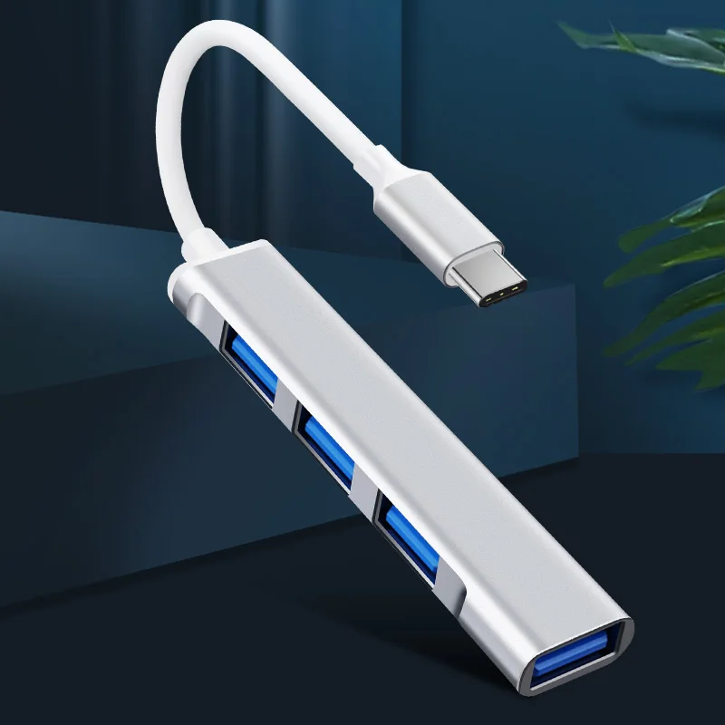 USB-разветвитель серебристый с 4 портами USB Type-C на USB 3,0