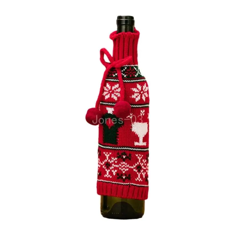 Q6PE Christmas Champagne Bottle Cover Wine Bottle Covers Sweater for XmasDecoration Great Gift to Wine Lovers 2 Patterns