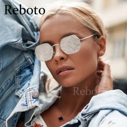 Hipster Polygon Sunglasses For Women Vintage Retro Silver Mirror Metal Frame Sunglasses Classic Square 90’S Shades Trendy 2022