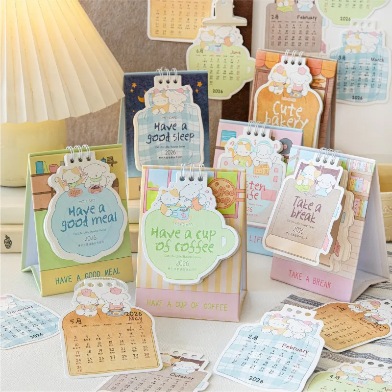 

Cat Life Desk Calendar 2026 Cute Tear-off Calendar with Funny Kitty Scenes Adorable Desktop Organizer Office Students Suplies
