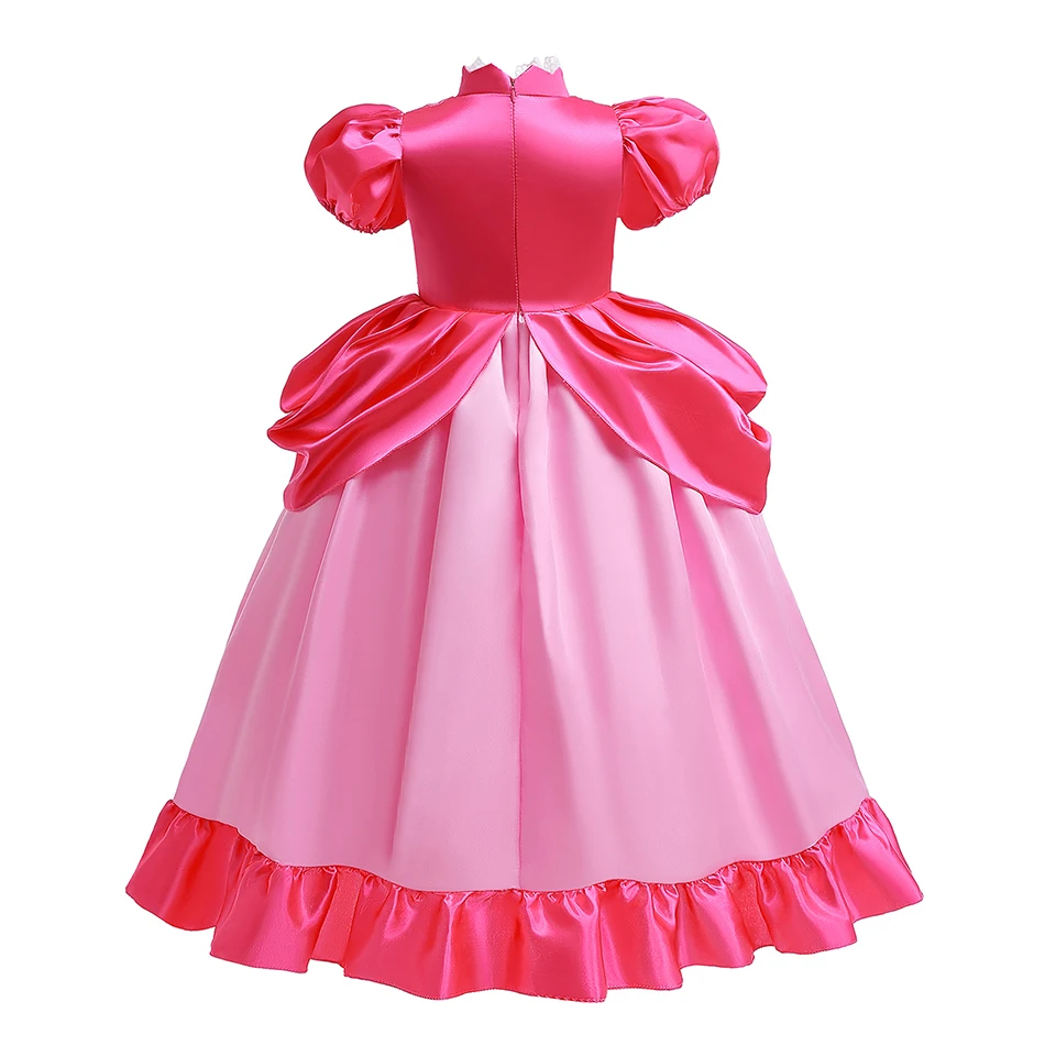 Kids Queen Peach Costume Children Cosplay Wedding Lace Dress Girls Summer Birthday Layered Dress Princess Halloween Disguise 10T