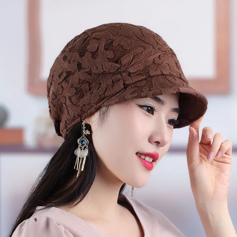 

Hat Female Spring Autumn Short Brim Cap Embroidered Flower Fashion Beret Autumn Dome Pile Mom Hat