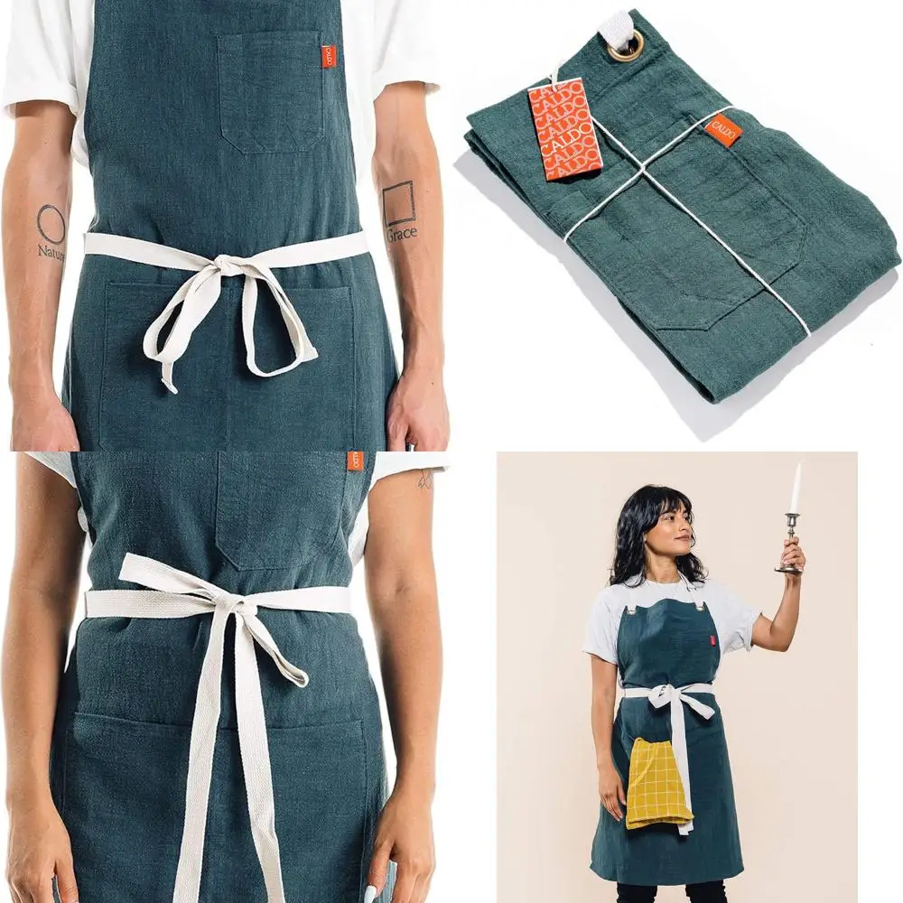 

Льняной фартук-нагрудник с регулируемыми бретелями и карманами для мужчин и женщин — ель
