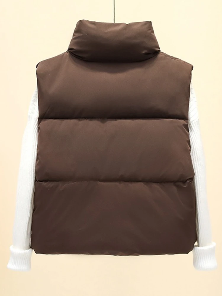 سترات غير رسمية بياقة واقفة بلون واحد معطف سترة نسائي شتوي بسحاب معطف سميك مقاوم للرياح ملابس علوية باردة ملابس قطنية قصيرة #5