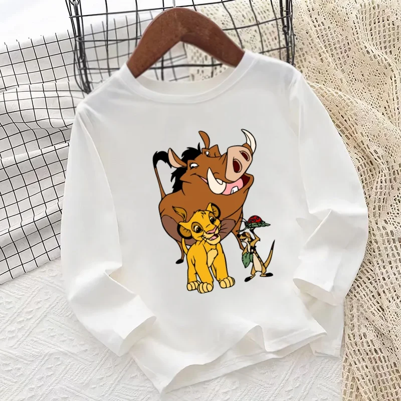 The Lion King Cute Simba Print Cartoon Kids T shirt Long Sleeve Autumn Baby Boys Girls Clothes Funny Casual Children T-Shirt