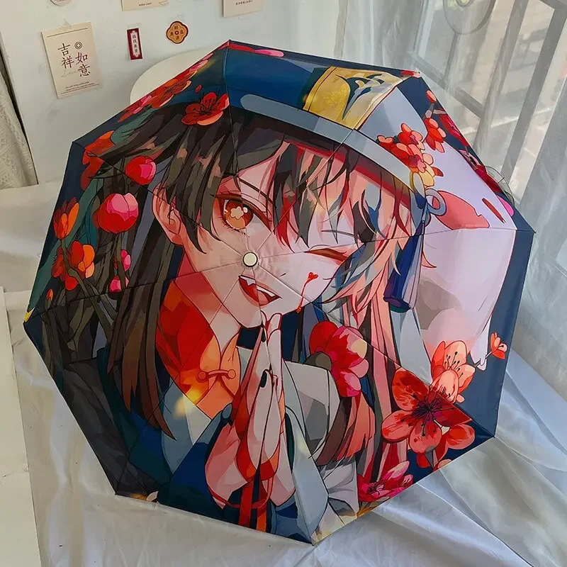 Anime Genshin Umbrella Creative Hutao Three-folding Parasol Genshin Impact Raiden Shogun Sunny Umbrellas Rain Gear Anime Gifts