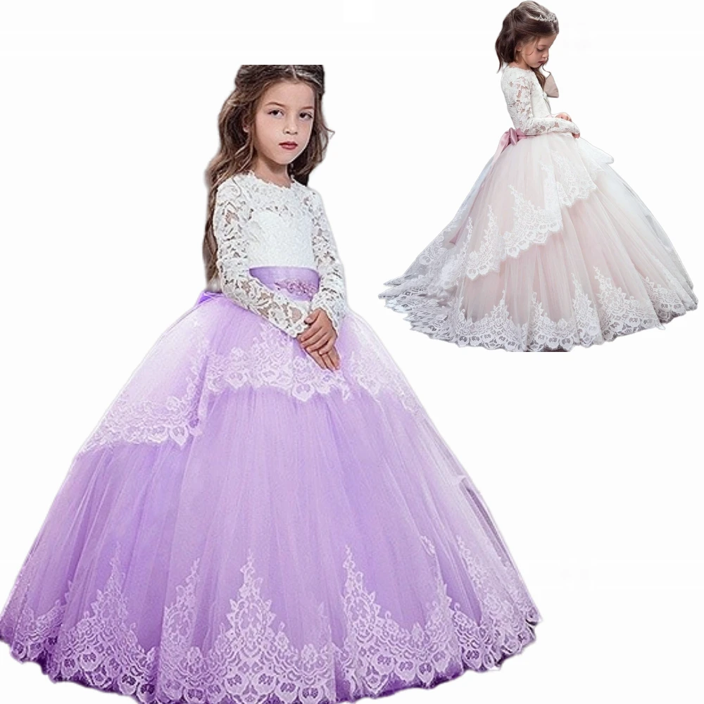 

Princess Flower Girl Dress For Wedding Floor Length Pageant Cap Sleeve Tulle Child Party Kids Birthday First Communion Gowns