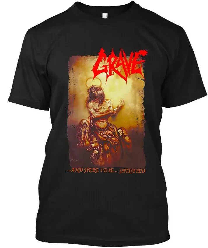 NEW Grave and Here I Die Satisfied Swedish Death Music Group T-Shirt Size S-4XL