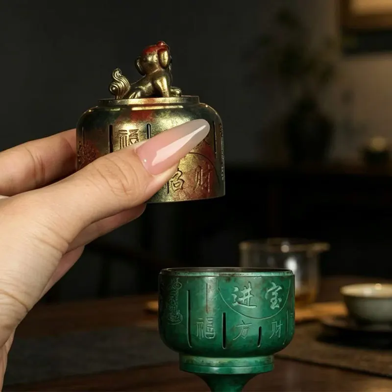 Chinese antique brass incense burner household tea room zen ornament palace incense burner plate creative decorative ornament