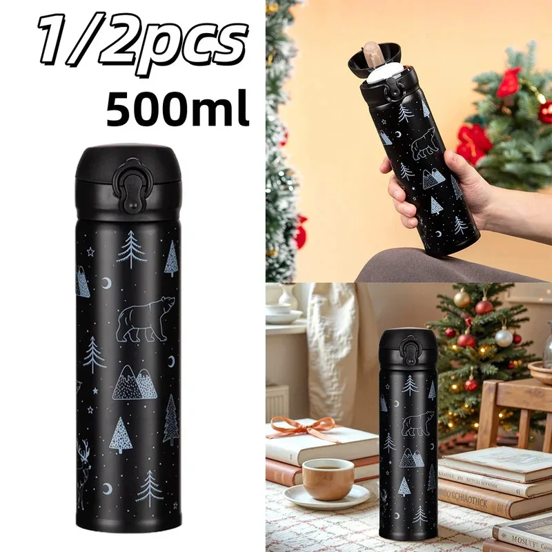 500ml stainless steel insulated thermos cup, double layer vacuum christmas holiday water bottle, portable household travel mug