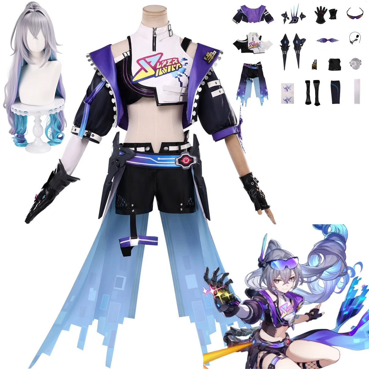 Game Honkai：Star Rail Silver Wolf LV.999 Cosplay Costume New Skin Battle Uniform Coat Shorts Wig Woman Sexy Carnival Party Suit