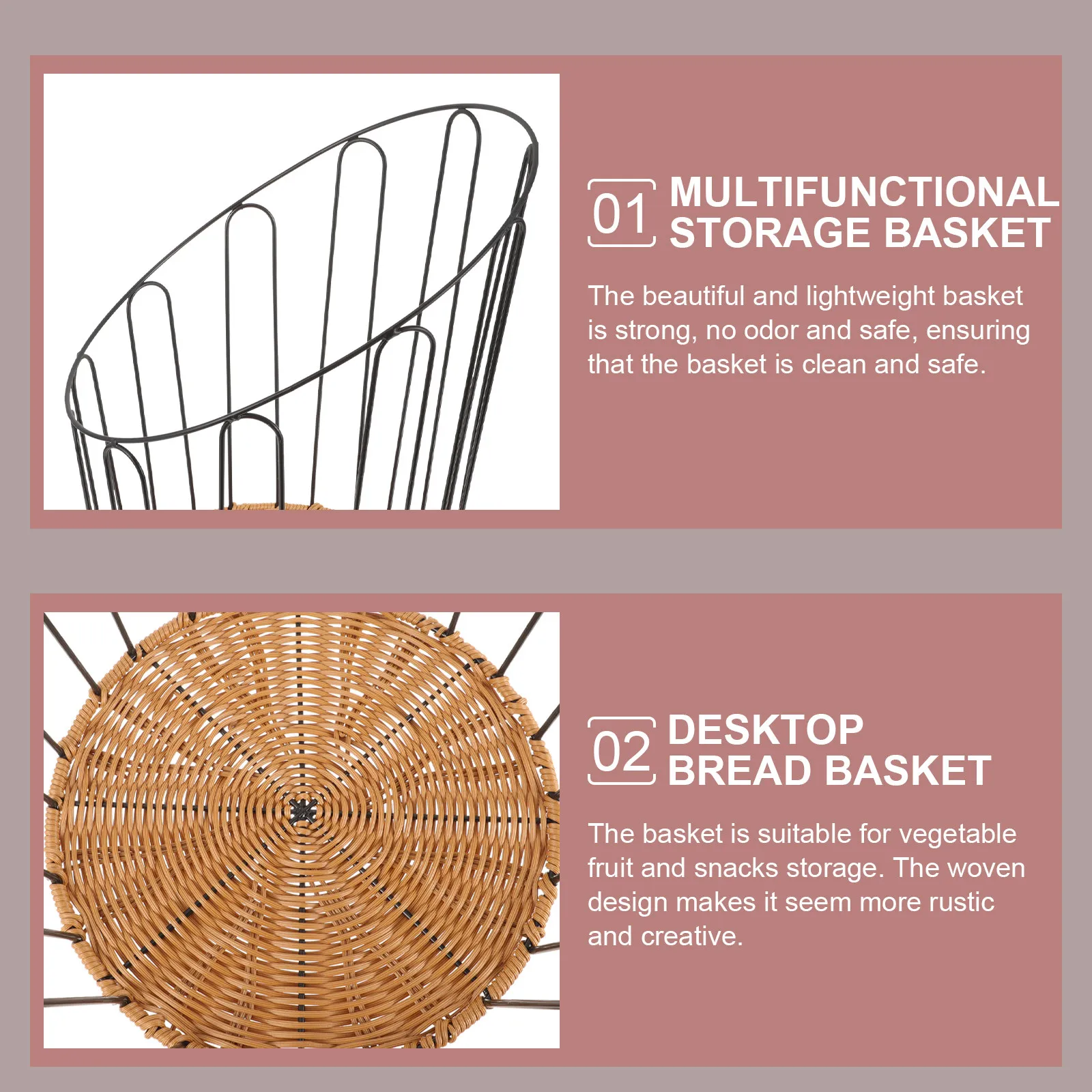 

Многофункциональная плетеная корзина для хлеба с железным каркасом и элементами из полипропилена для кухонной столешницы, сервировки, хранения, декора, в деревенском стиле