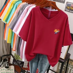 EBAIHUI L-5XL T Shirt Plus Size Tshirt Short Sleeve Cartoon Women Top Summer Sweet Couple V Neck Oversized T Shirts