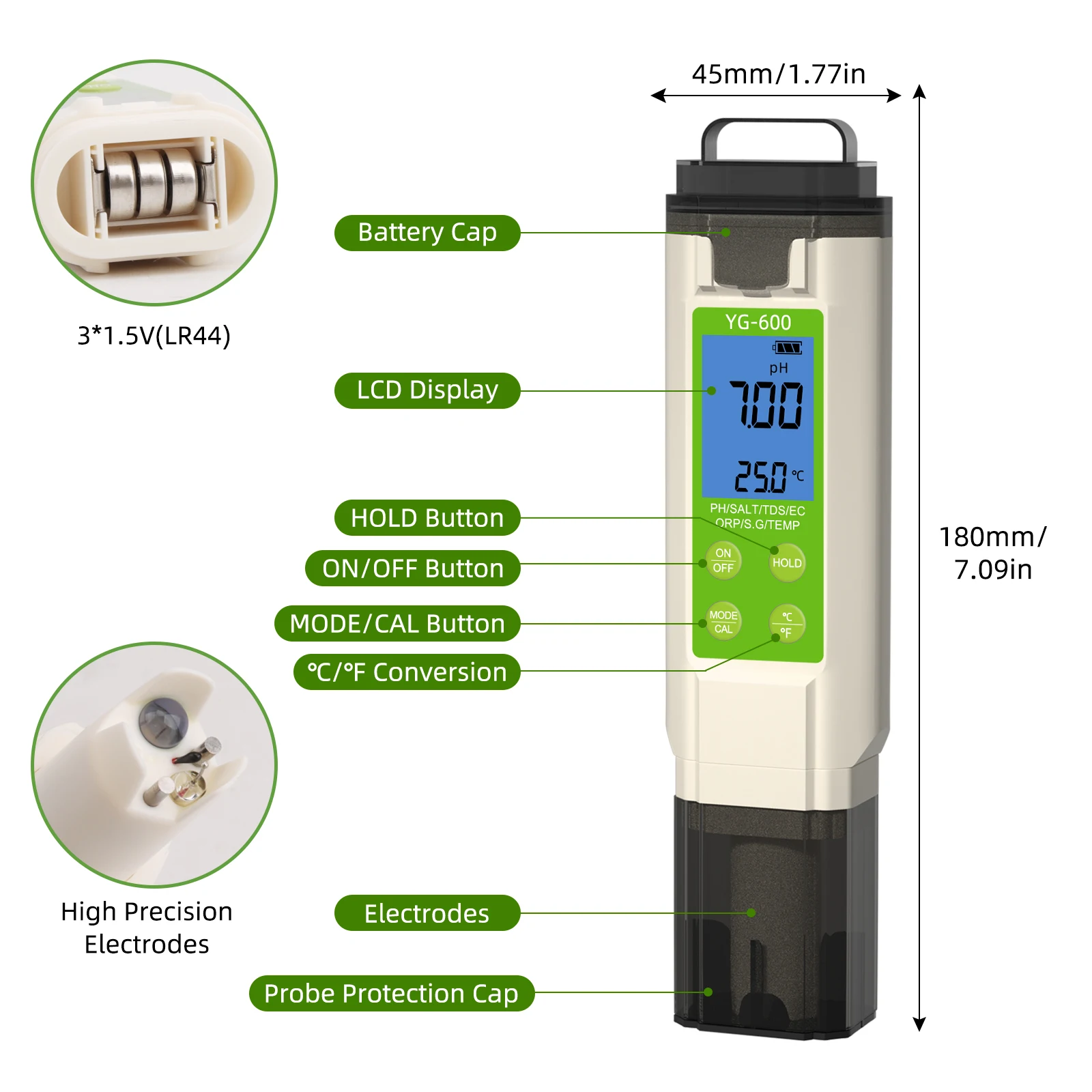 2025 7-in-1 Digitale PH Salinità Temp ORP TDS EC Tester di qualità dell'acqua Risoluzione 0,01 per acquario Piscina idroponica