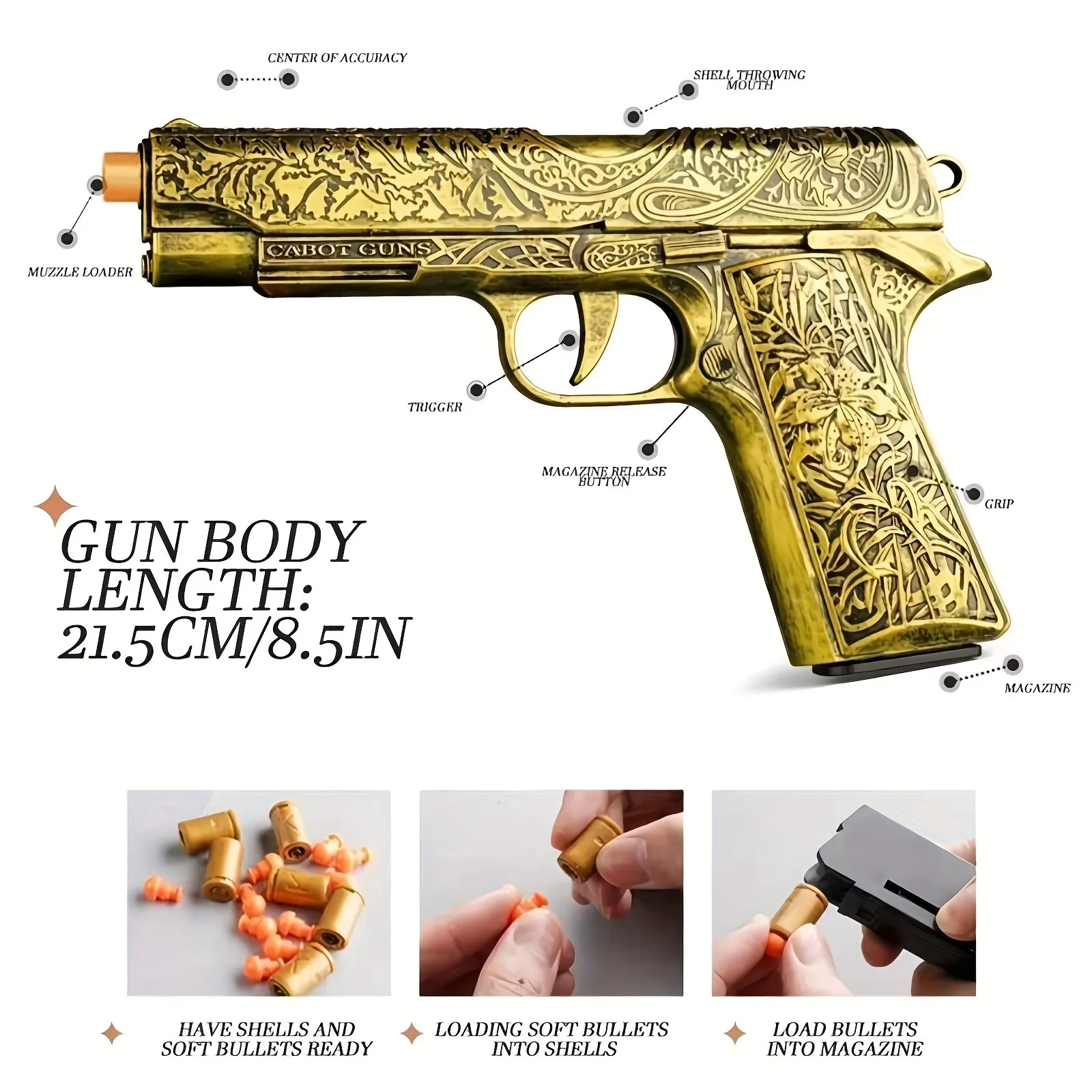 Pistola giocattolo Soft Bullet Gun con 100 proiettili, 12 conchiglie e 2 riviste nuova pistola giocattolo macchina per appendere cava