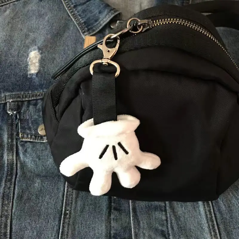Porte-clés en peluche de souris classique, breloque gant blanc, dessin animé rétro, décoration, mignon sac à dos, Clip, cadeau original de collection pour les Fans