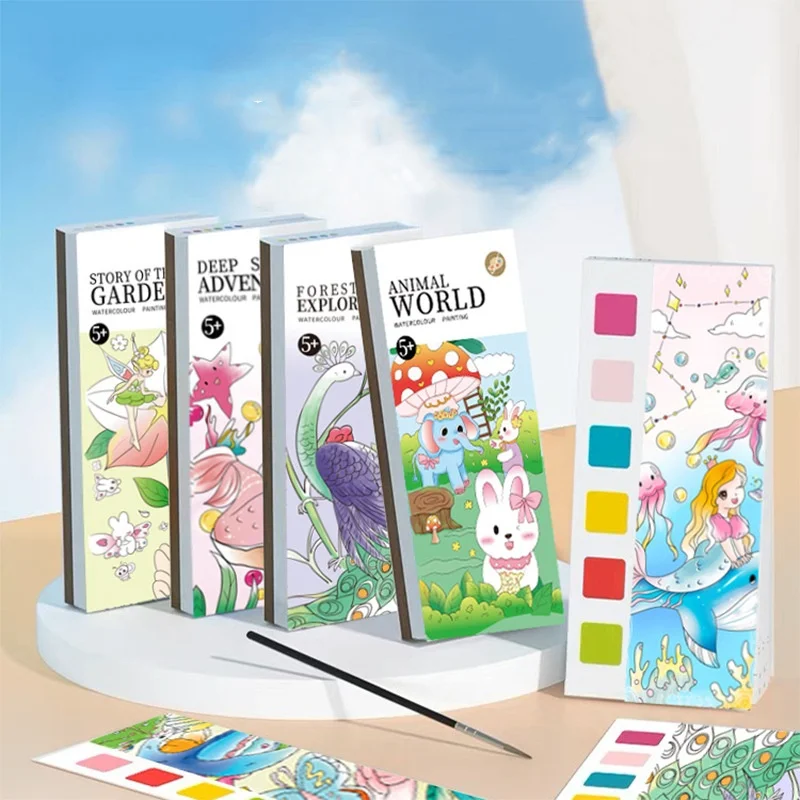 

Детская книжка-раскраска акварель Bview Art — портативный универсальный набор со встроенной краской и кистью