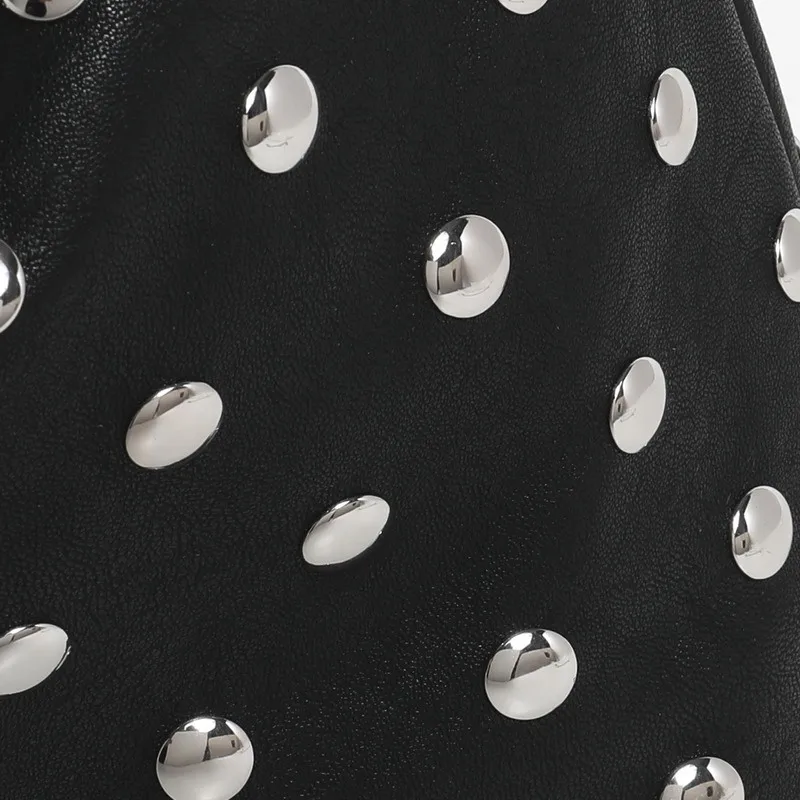 Large Capacity Rivet Women Shoulder Bag Soft PU Leather Tote Bag Luxury Studded Handbags Half Moon Hobos Shopper Purses Bags NEW