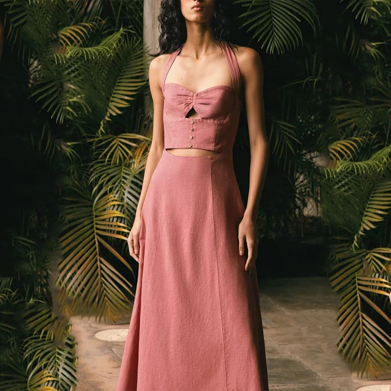 Ele Casual Neline Midi Dr Sommer Neue Ankunft Frauen Faion Polyester Faser Hohe Taille A-linie Rock Lange Dr