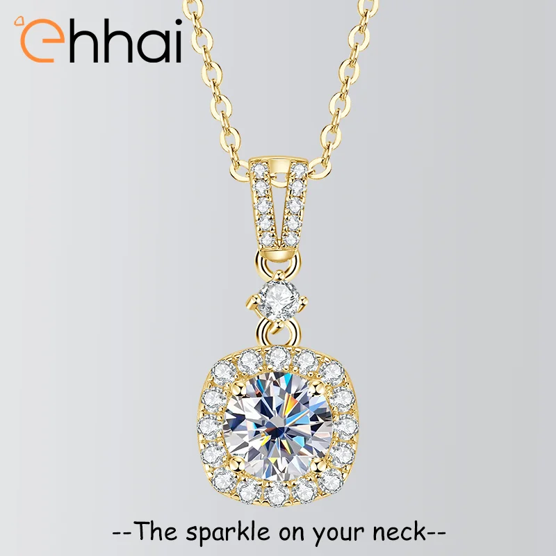 

Ehhai 1CT Round Moissanite Halo Classic Pendant Necklace Chain for Women s925 Sterling Silver Neck Jewelry Wedding Gifts Choker
