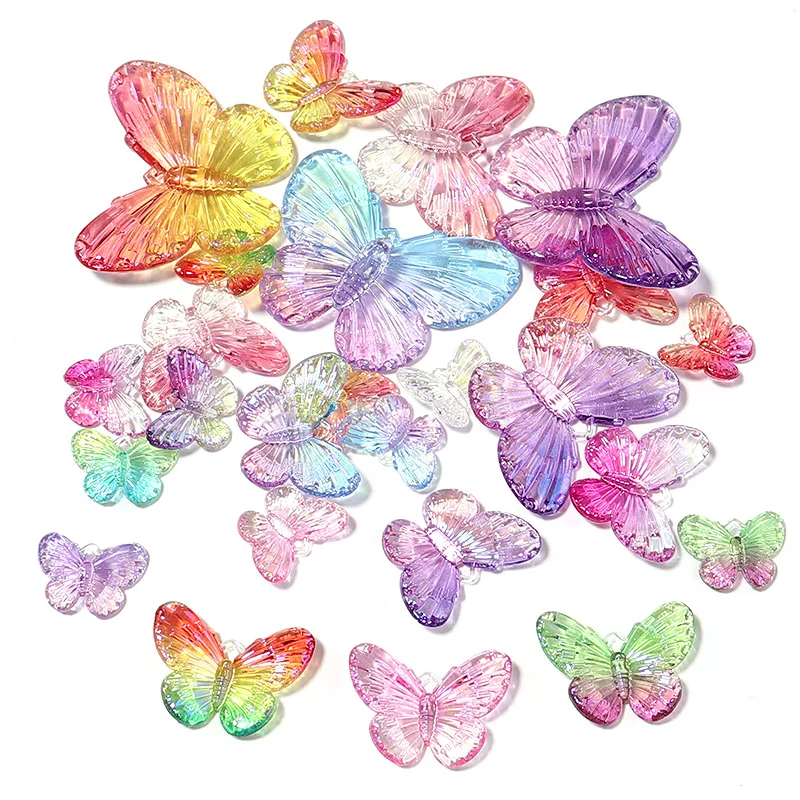 10-40pcs Gradient Colorful Butterfly Beads Loose Spaced Acrylic Charms Beads For Jewelry Making Decoration DIY Hairclip Necklace image 5