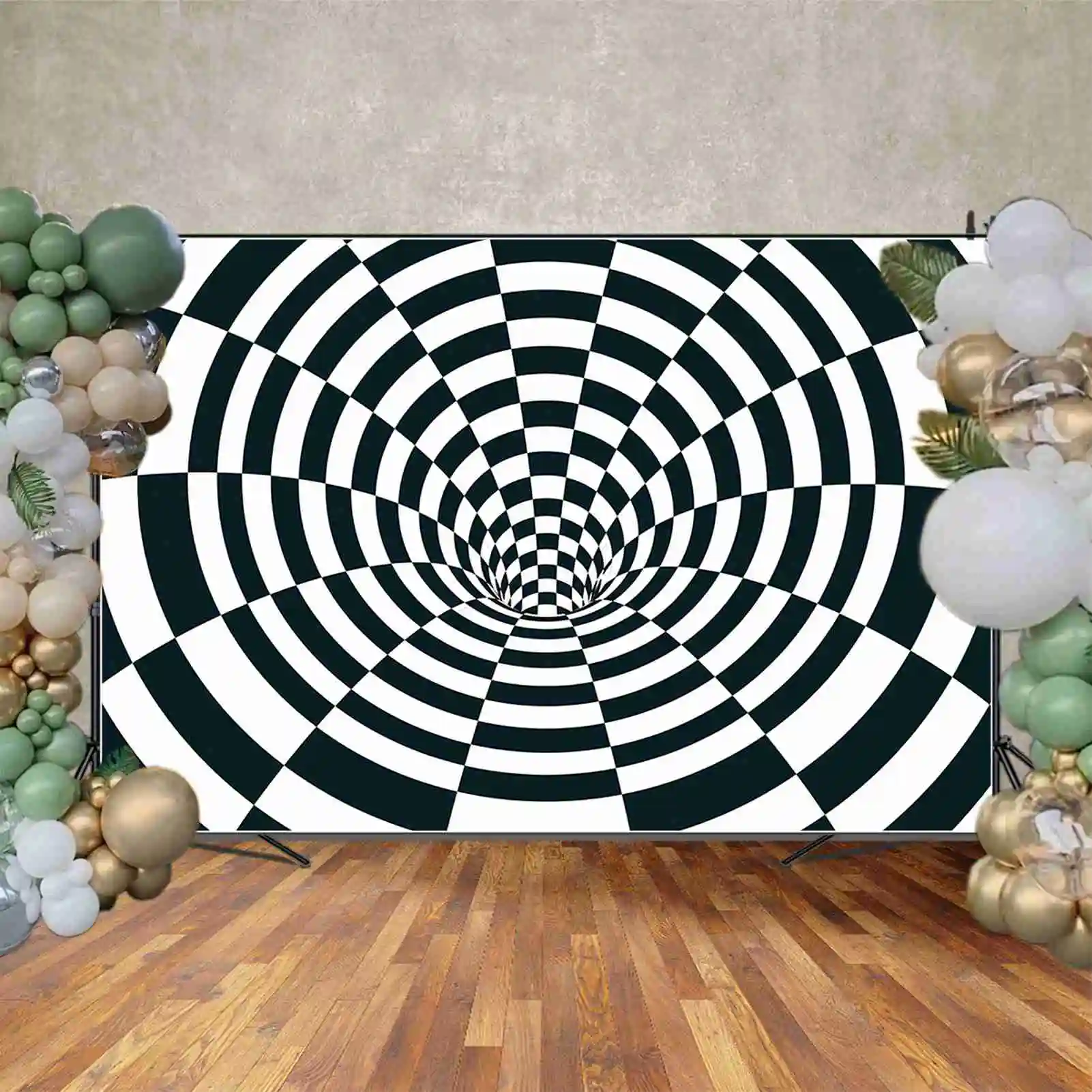 MOON.QG 3D Black White Visual Illusion Wall Backdrop Hypnotic Geometrical Photo Background Sign Studio Photo Photography Props