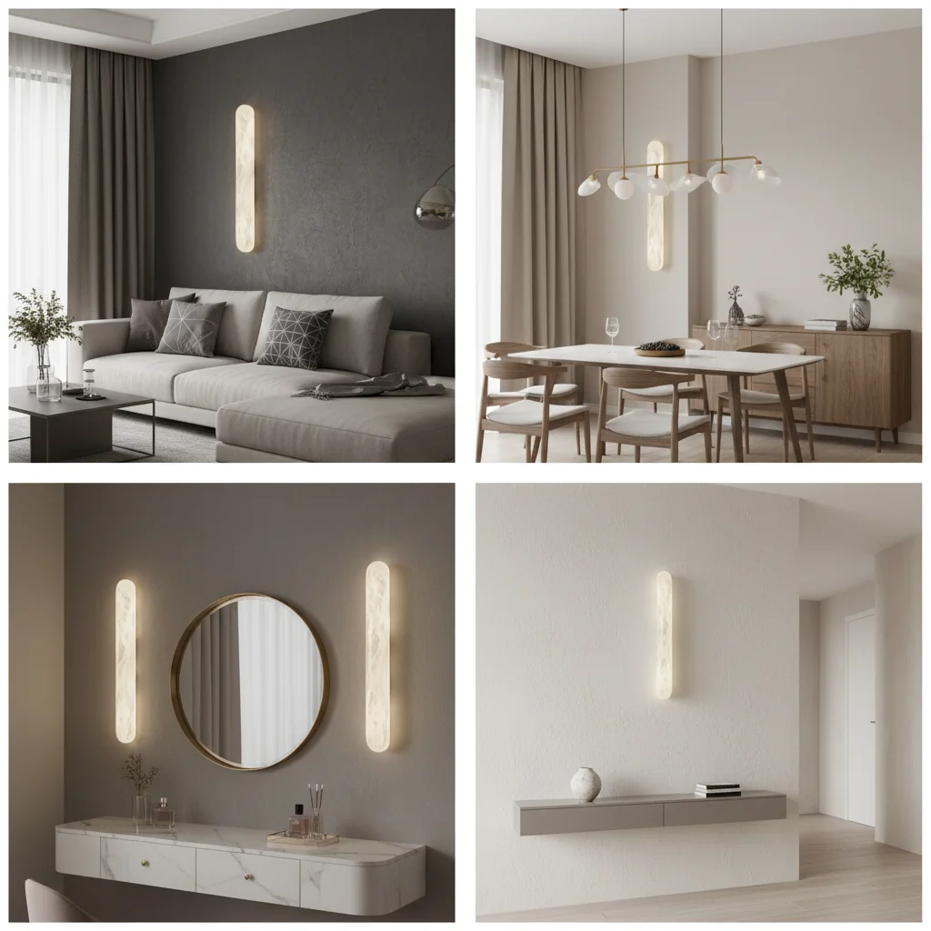 Full Brass and Natural Marble Vanity Wall Light for Bathroom Mirror Bedroom and Modern Living Room Decor