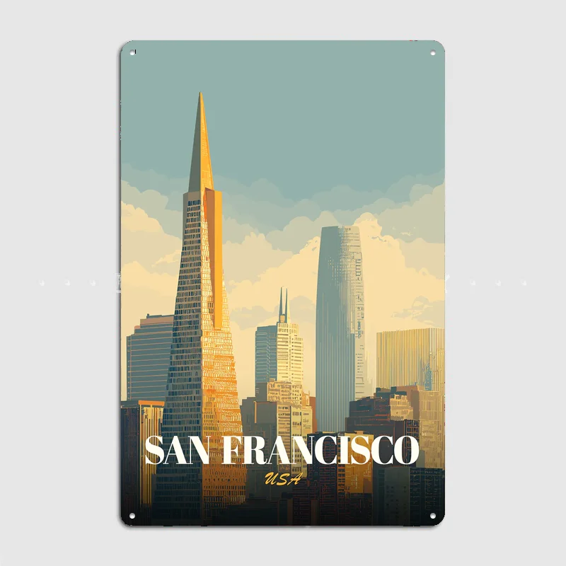 San Francisco Skyline Vintage Travel Poster Metal Sign Life Wall Custom Bedroom Indoor Home Wall Decor Posters Room Decoration