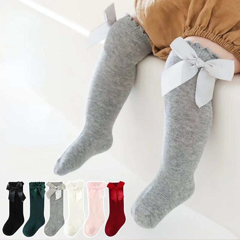 Spring Autumn Children Baby Girls Boys Cotton Knee High Socks Big Bow Home Sport Long Socks Kids Toddler Floor Stockings