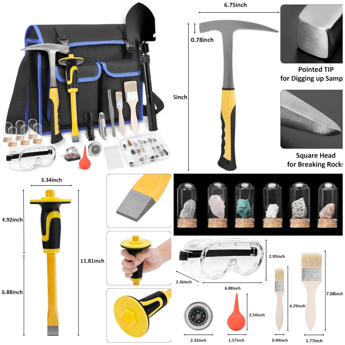 

Набор для геологических скалов, 25 шт., с молотком, долотою, защитными очками, лупой и свистком для распределения и добычи золота
