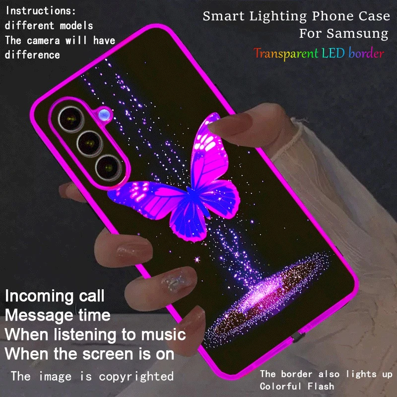 Upgrade New Colorful Flashing Border LED Phone Case For Galaxy S26 Ultra S25 S24 S23 S22 Plus Z Fold 7 6 5 8 A17 A16 Clear Cover