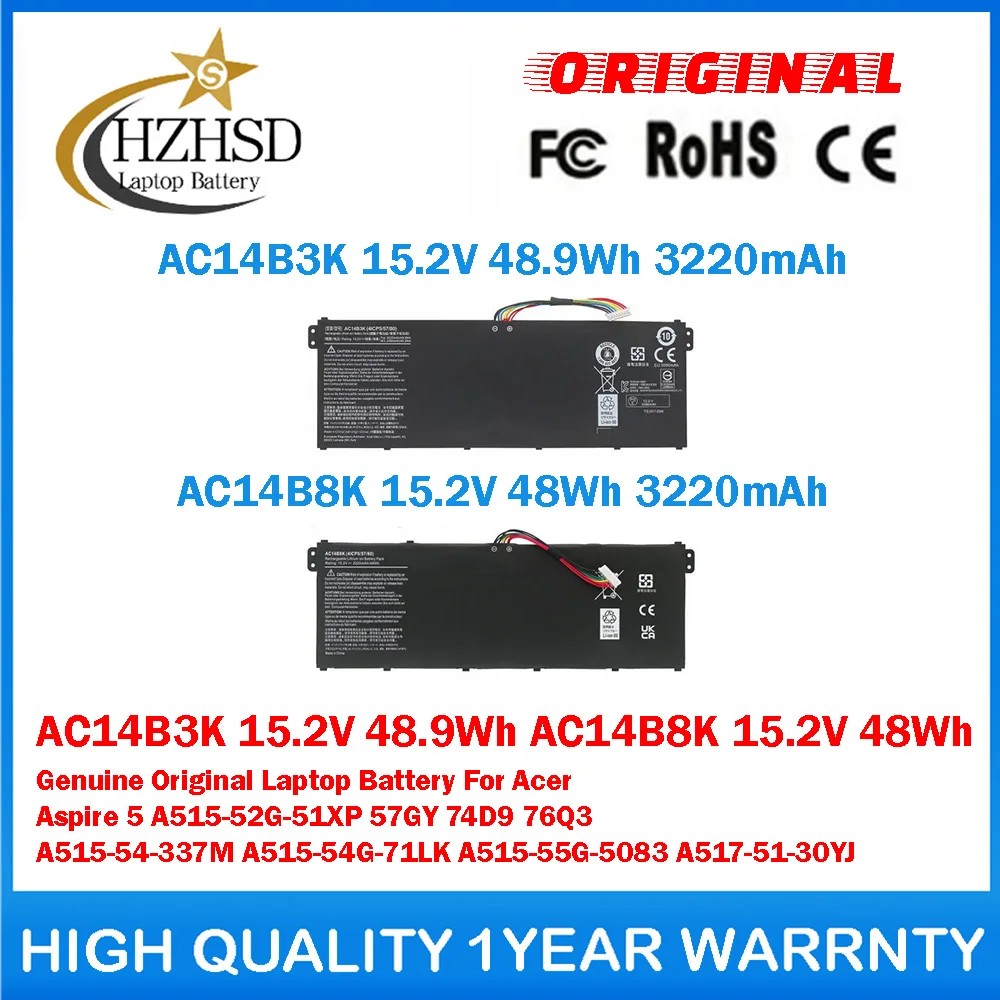 

AC14B3K 15.2V 48.9Wh AC14B8K Genuine Original Laptop Battery For Acer Aspire5 A515-52G-51XP 57GY 74D9 A515-54-337M A515-54G-71LK