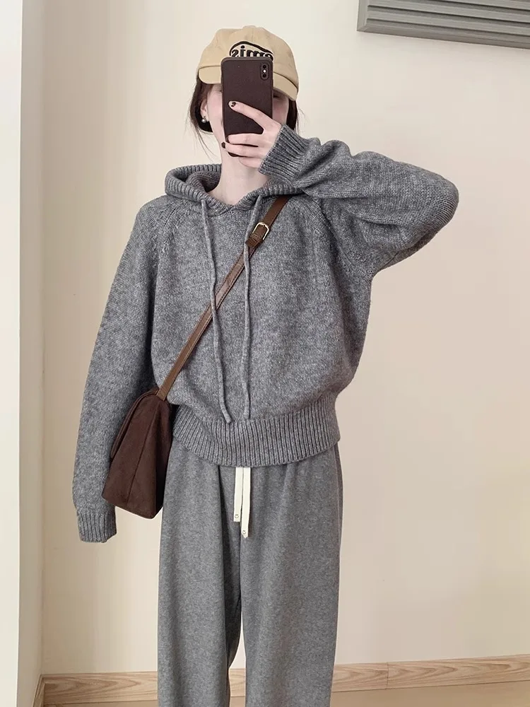 

Laid-ba Sle Thiened ort Свободный женский свитер весна-осень корейская версия вязаный топ теплая длинная шапка све