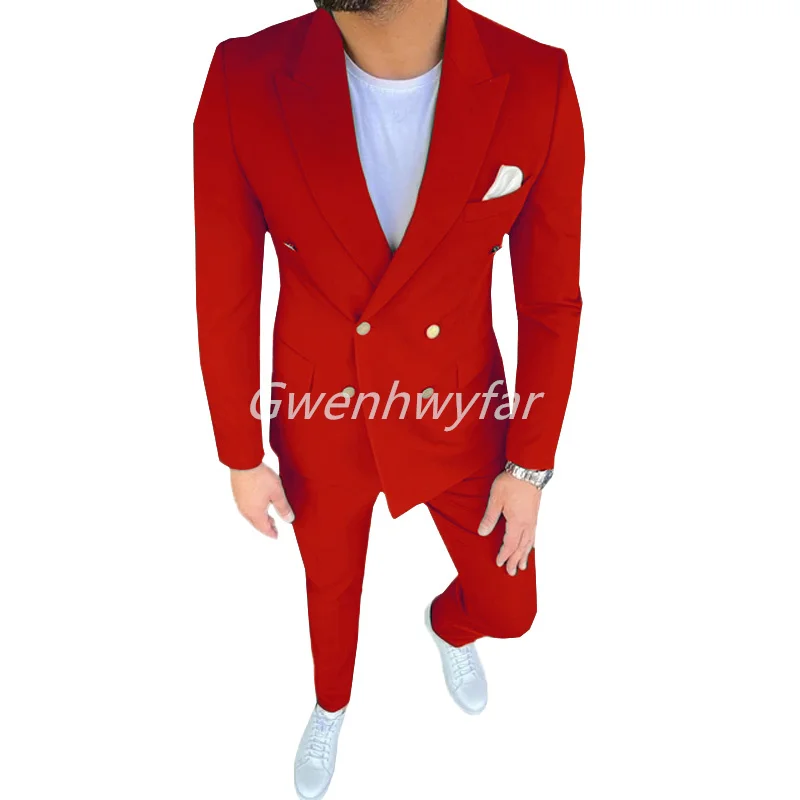 Gwenhwyar Slim Fit Red Casual Men's Suit 2 Piece Men's Wedding Tuxedo Men's Suit Jacket with Pants Latest Design Men's Fashion