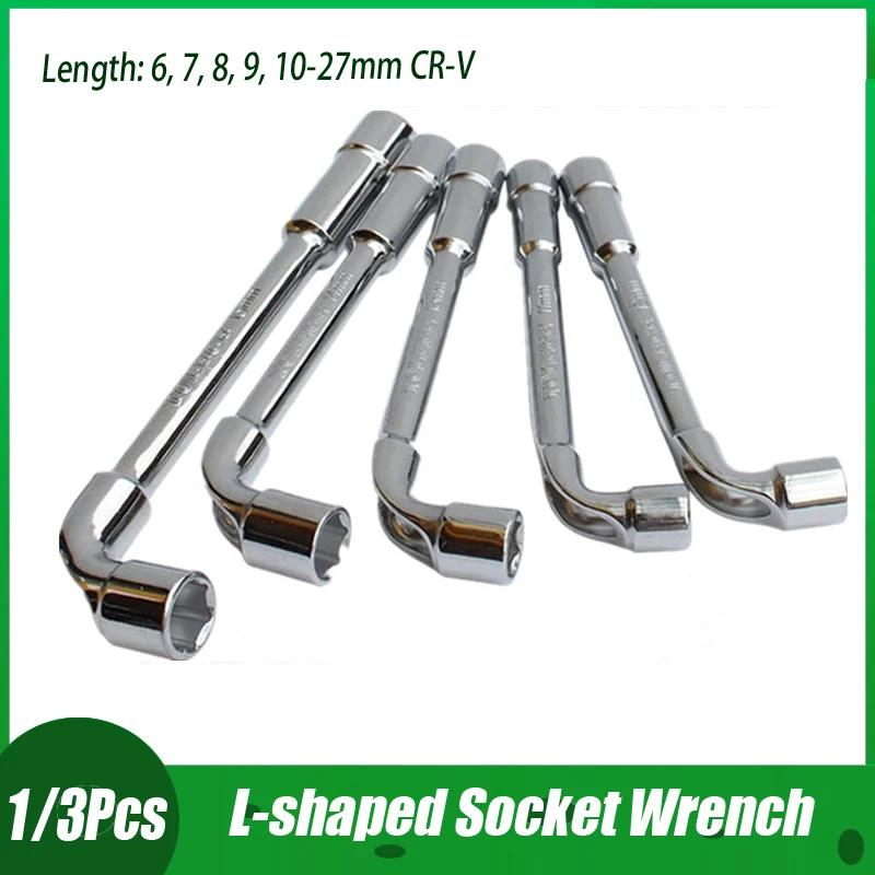 

1~3PCS L-shaped Socket Wrench 6-27mm CR-V Hexagonal Double-head Casing Socket Wrench Pipe Wrench Spanner For Car Repair Tool