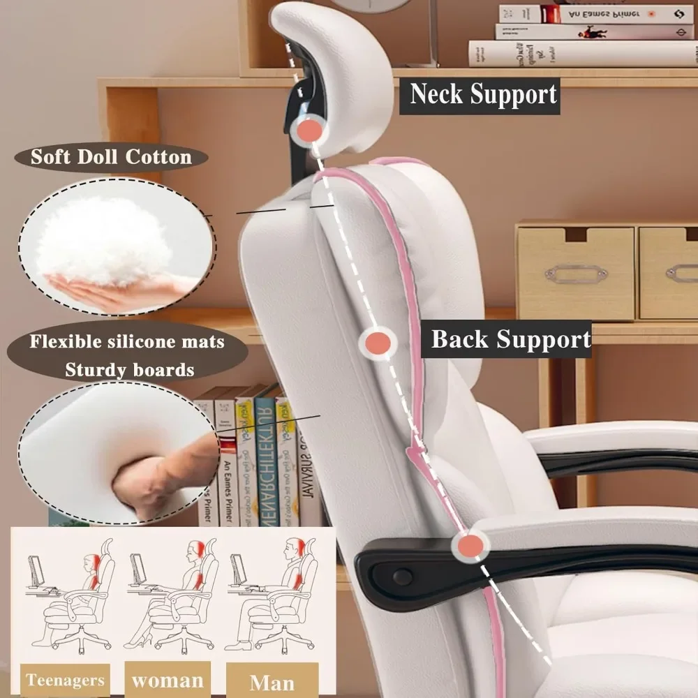 Silla de oficina ejecutiva, cojín ergonómico de espalda alta, soporte Lumbar, sillas de ordenador con reposapiés y soporte Lumbar de PU