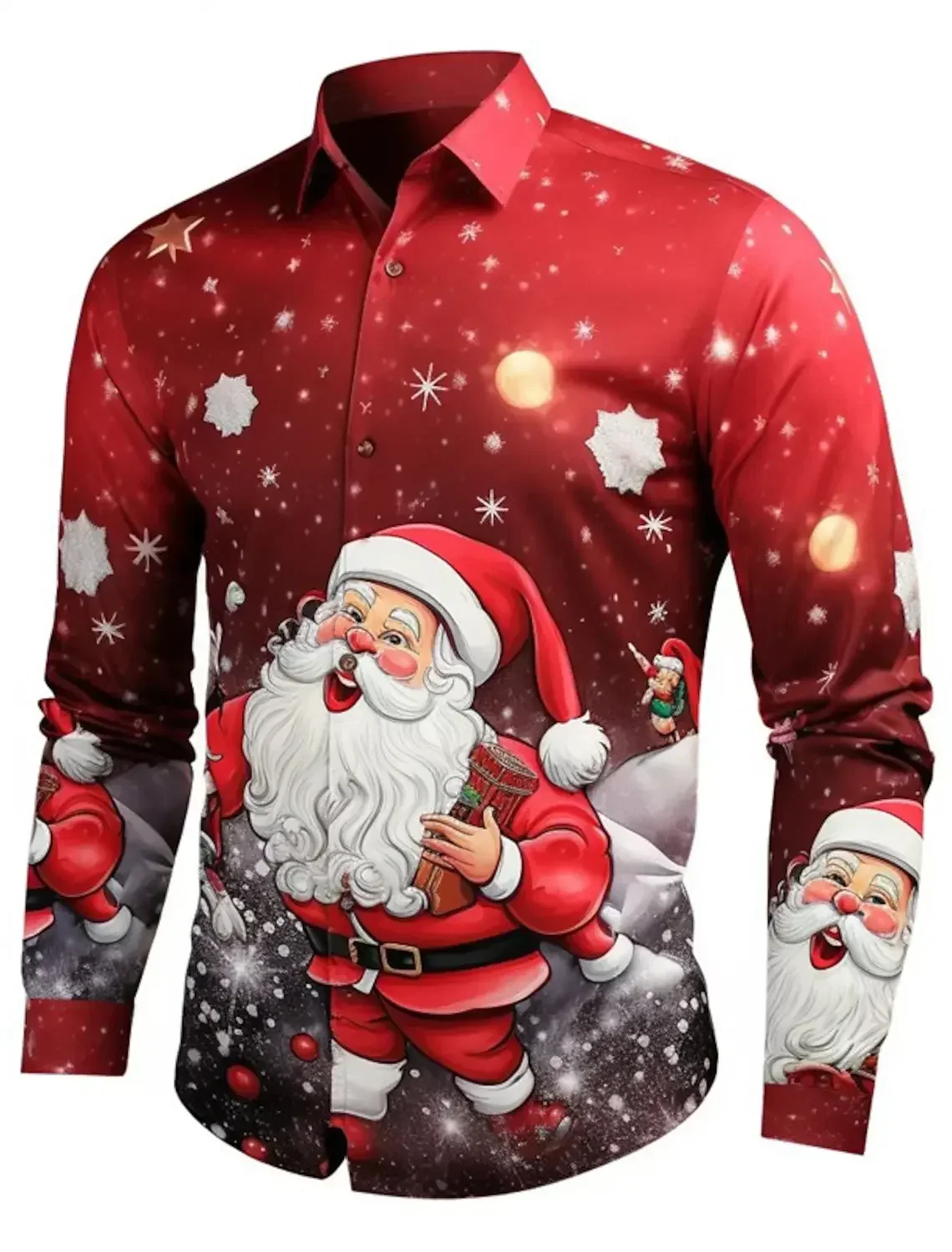 

Santa Claus men's long sleeved shirt, loose collar, holiday casual shirt, Christmas top, New Year 3D printing