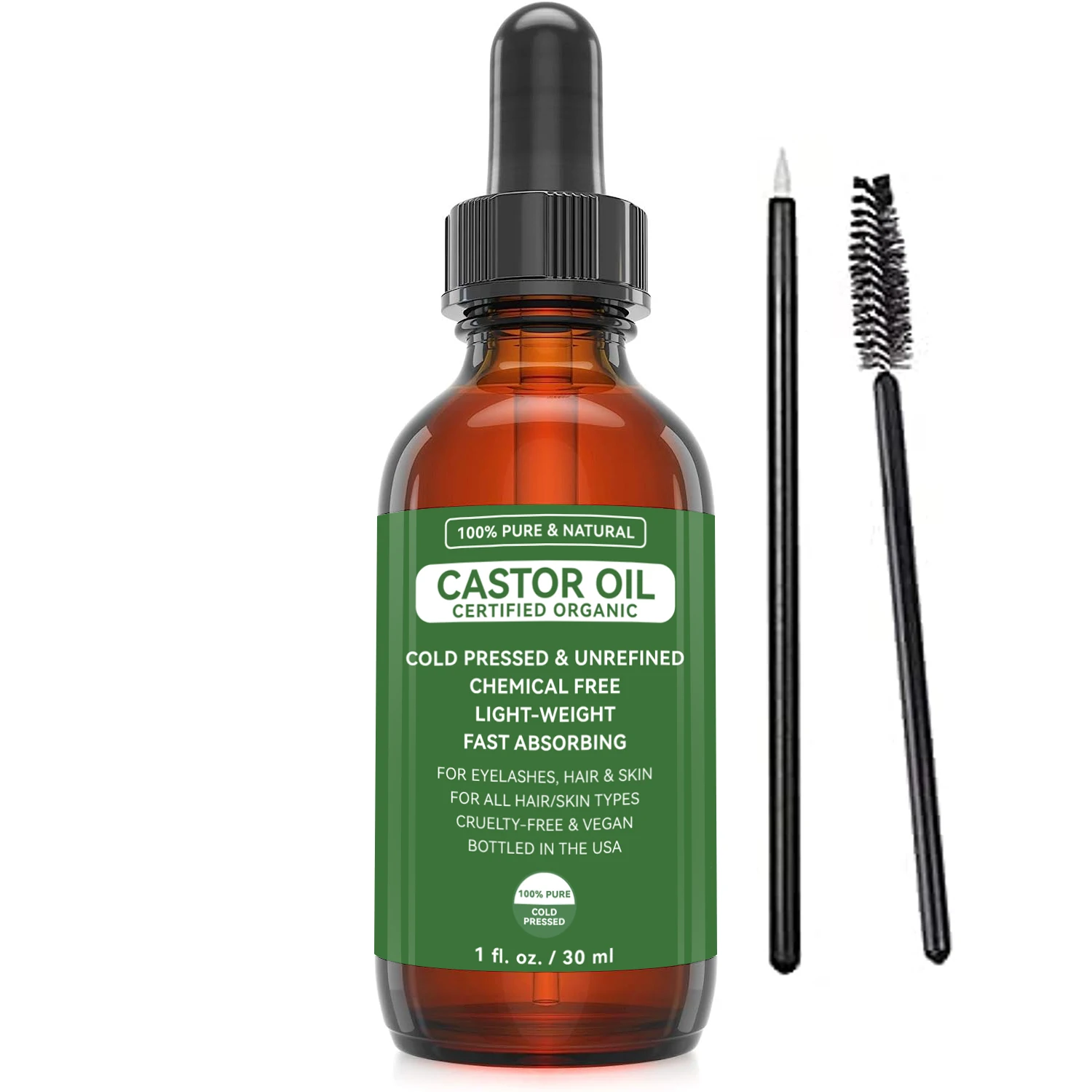 NATURAL CASTOR OIL CERTIFIED ORGANIC COLD PRESSED & UNREFINED CHEMICAL FREE LIGHT-WEIGHT FAST ABSORBING FOR EYELASHES, HAIR