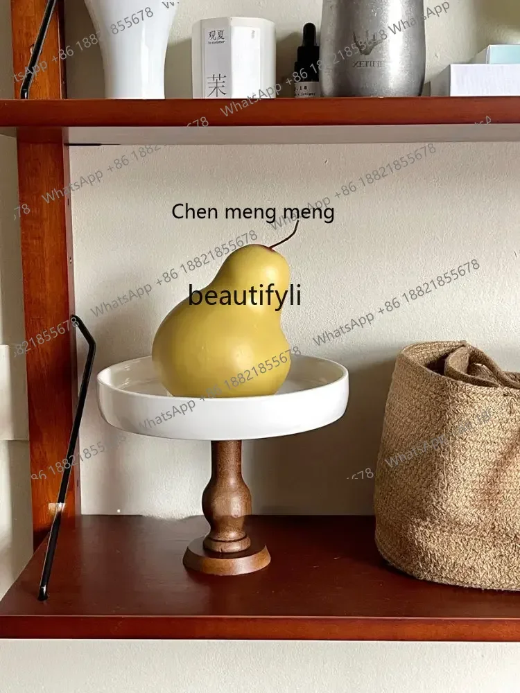 cn8350 ssyj High-End Simple High-Leg Tray Fruit Plate Cake Dim Sum Plate Wooden Pallet Compote