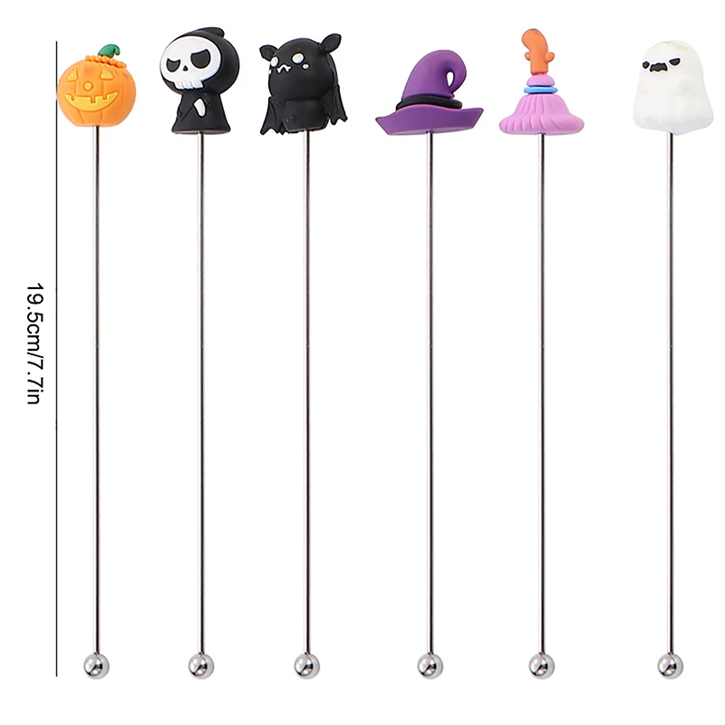 Varilla agitadora de acero inoxidable 304, agitador creativo de dibujos animados para Halloween, té de la leche y café, coctelera de mango largo, herramientas de postre