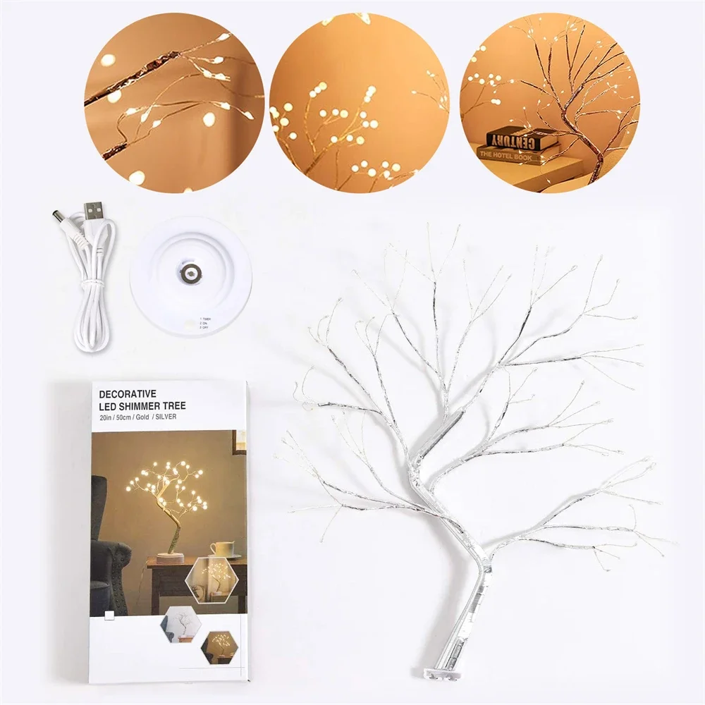 New 108  Night Light Tabletop Bonsai Lighted Table Lamp Tree Copper Wire Garland Lamp Decorations Christmas  Fairy Light