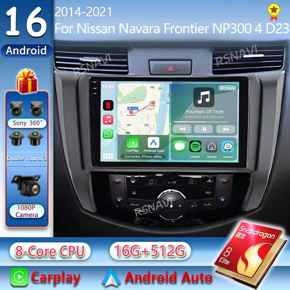 Android 16 For Nissan Navara Frontier NP300 4 D23 2014 -2021 Stereo Car Radio Multimedia Video Player GPS AI Voice CarPlay