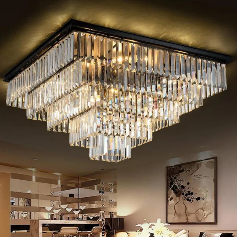 

American style living room square chandelier Nordic light luxury modern crystal ceiling lamp dining room grand home decoration