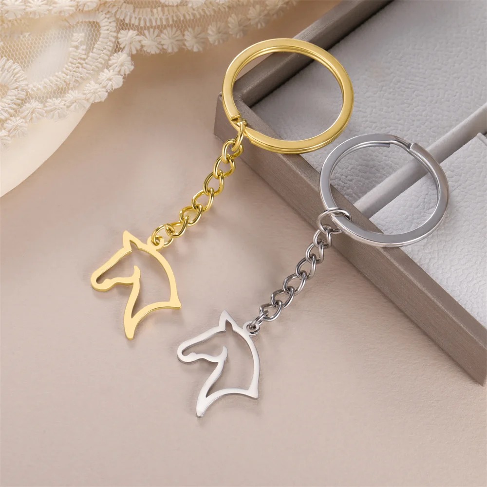 My Shape Horse Head Keychain Stainless Steel Animal Key Ring for Car Backpack Fashion Jewelry Gifts for Horse Lover Horse Race image 5