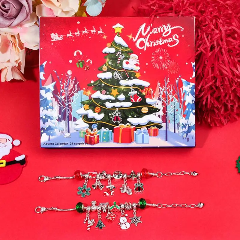 2024 Christmas Advent Calendar Bracelet 24 Day Countdown Calendar Alloy Bracelet Jewelry Making Kits Kids Girls Christmas Gifts