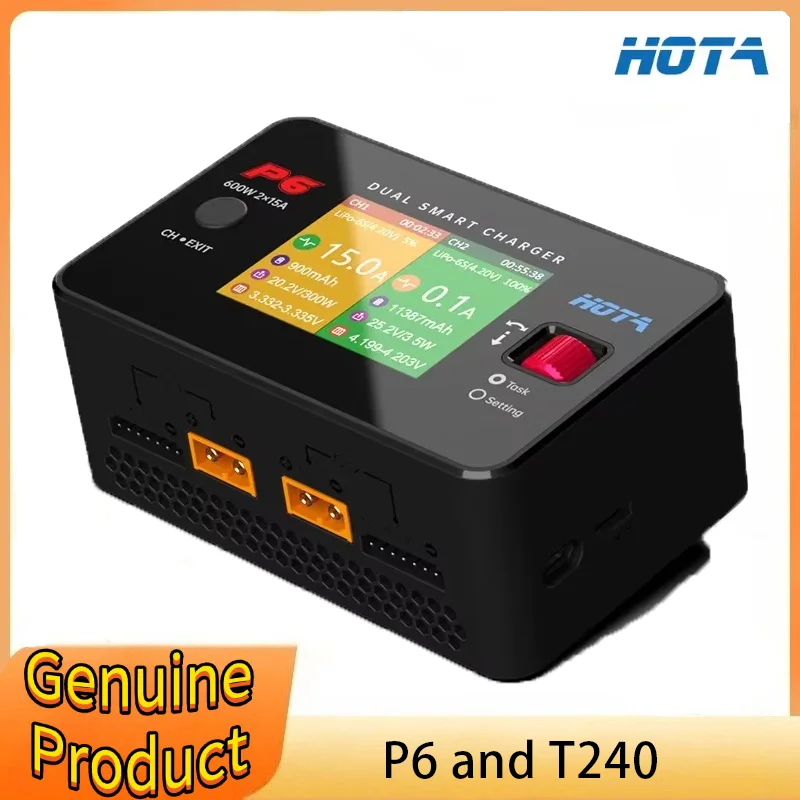 HOTA P6 DC600W 300W X2 15A X2 T240 AC240W Dual Channel Smart Balance Charger for Lipo LiIon NiMH Battery RC Drone Car Boat DIY