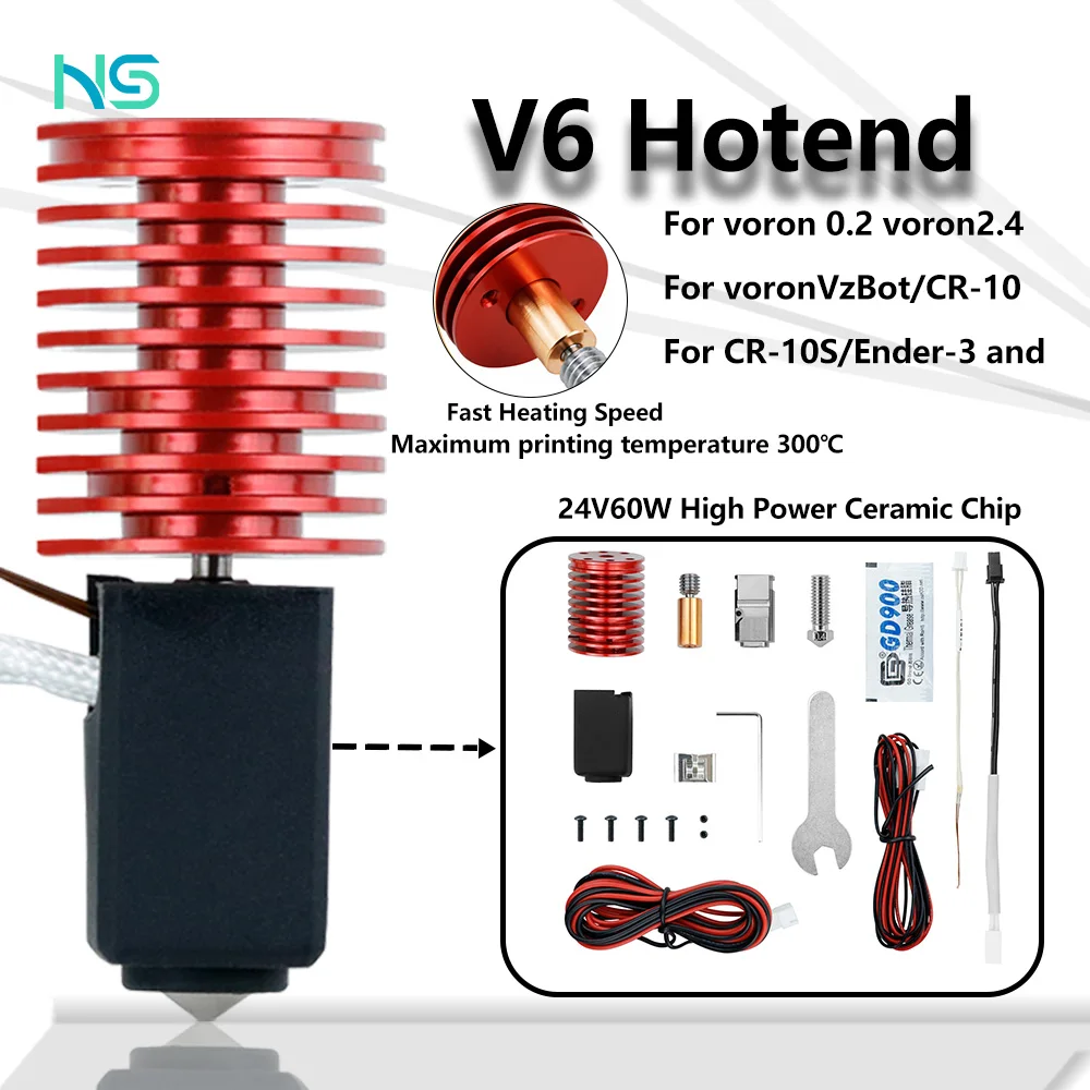 

Модернизированный V6 Voron Hotend Kit для Voron 0,1/0,2/2,4 CR-10 Volcano Nozzle Bimetal Throat 3D Printer Parts